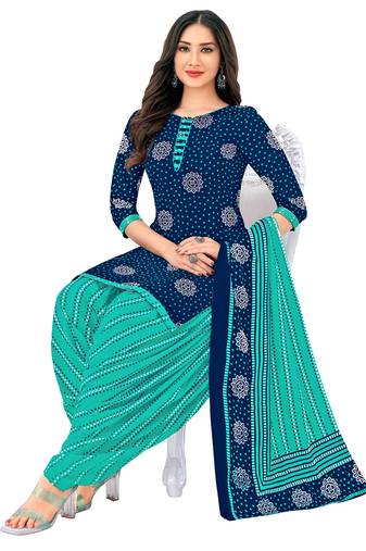 Blue color crepe silk printed women unstitched dress material