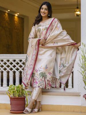 Cream women kurta pant dupatta set 4
