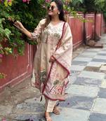 Cream women kurta pant dupatta set