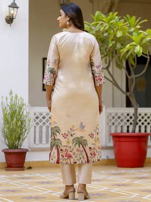 Cream women kurta pant dupatta set 4
