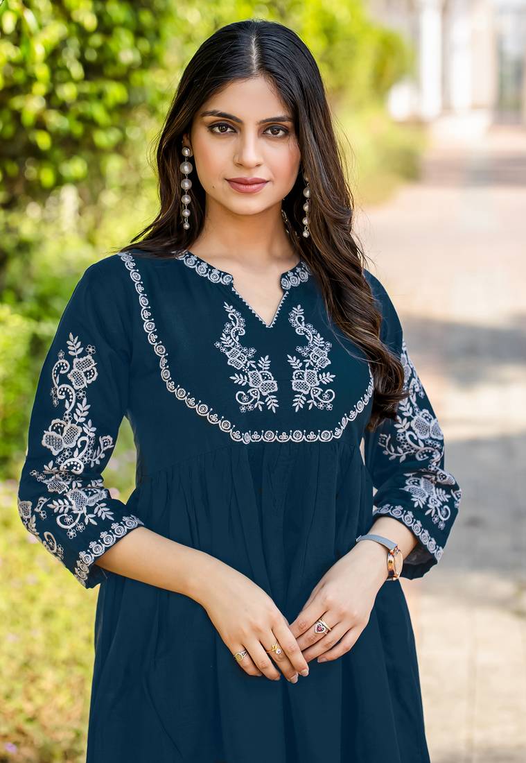 Embroidered Round Neck Tunic With Palazzo 