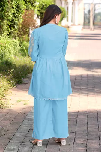 Embroidered Round Neck Tunic With Palazzo 