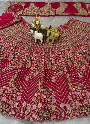 Rani Pink Color Coding Sequins Work Silk Lhenga Choli Dupatta Set 5