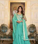 sea green festival wear fox georgette long gown with heavy sequins dupatta | ready-made