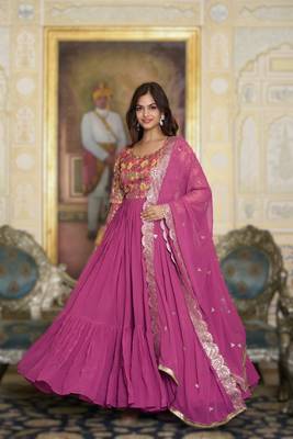 pink festival wear fox georgette long gown with heavy sequins dupatta | ready-made 1