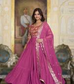 pink festival wear fox georgette long gown with heavy sequins dupatta | ready-made
