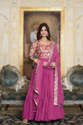 pink festival wear fox georgette long gown with heavy sequins dupatta | ready-made 2