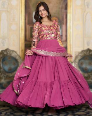 pink festival wear fox georgette long gown with heavy sequins dupatta | ready-made 3