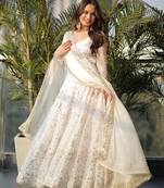 Georgette white embroidered anarkali set