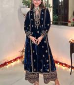 Navy blue velvet palazzo suit