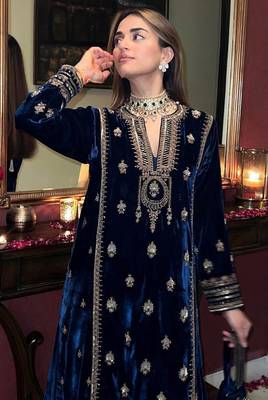 Navy blue velvet palazzo suit 2