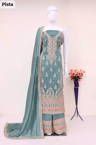 Pastel green silk blend palazzo suit