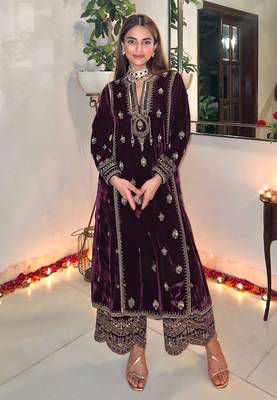 Wine velvet palazzo suit 1