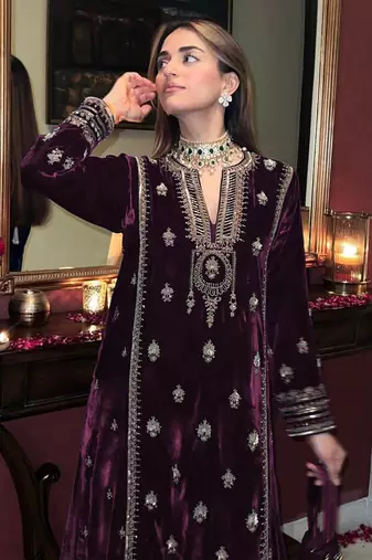 Wine velvet palazzo suit