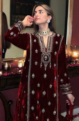 Maroon velvet palazzo suit 2