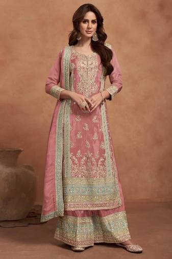 Pink silk blend palazzo suit