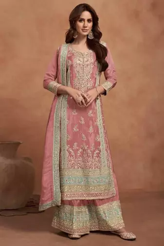 Pink silk blend palazzo suit