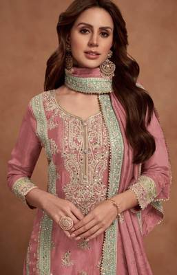 Pink silk blend palazzo suit 2