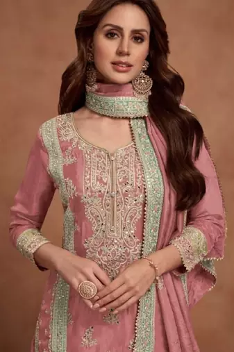 Pink silk blend palazzo suit