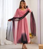 Pink georgette anarkali  set