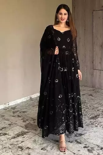Midnight black sequins-work gown