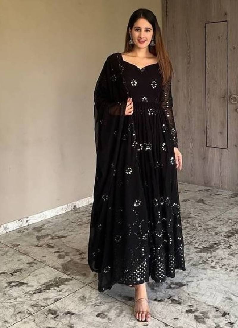 Midnight black sequins-work gown