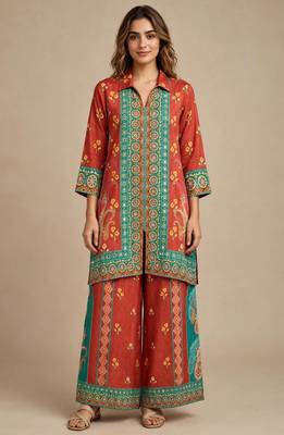 Orange  printed co-ord set 1