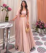 Pink Faux Georgette Sequin Lehenga Choli Set And Blush Floral Embroidered Indian Wedding Wear for Bridesmaids & Mehendi