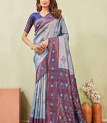 blue rama art silk jacuard work designer party wear saree with unstitched blouse piece