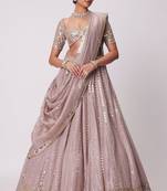 Ashpink Organza Sequin And Paper Mirror Work Lehenga Choli For Wedding
