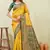 green gold art silk jacuard work designer party wear saree with unstitched blouse piece