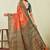green orange art silk jacuard work designer party wear saree with unstitched blouse piece