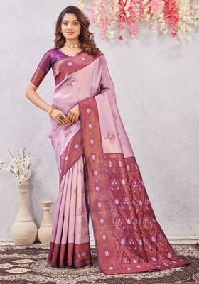 wine purple art silk jacuard work designer party wear saree with unstitched blouse piece 1