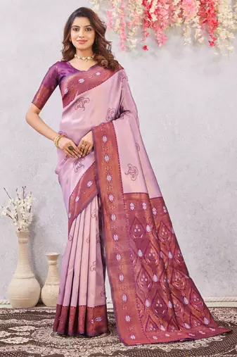 wine purple art silk jacuard work designer party wear saree with unstitched blouse piece