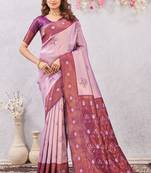 wine purple art silk jacuard work designer party wear saree with unstitched blouse piece