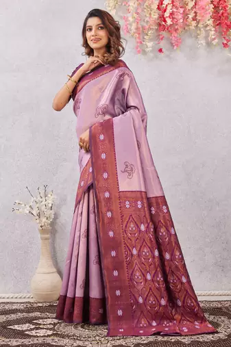 wine purple art silk jacuard work designer party wear saree with unstitched blouse piece