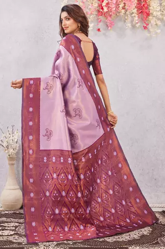 wine purple art silk jacuard work designer party wear saree with unstitched blouse piece