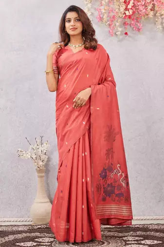 gajri lillen jacuard work designer party wear saree with unstitched blouse piece
