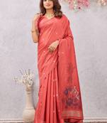 gajri lillen jacuard work designer party wear saree with unstitched blouse piece