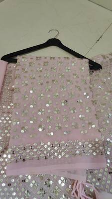 Pink Faux Georgette Sequin Lehenga Choli Set And Blush Floral Embroidered Indian Wedding Wear for Bridesmaids & Mehendi 5