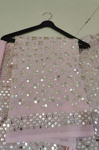 Pink Faux Georgette Sequin Lehenga Choli Set And Blush Floral Embroidered Indian Wedding Wear for Bridesmaids & Mehendi