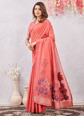 gajri lillen jacuard work designer party wear saree with unstitched blouse piece 2