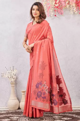 gajri lillen jacuard work designer party wear saree with unstitched blouse piece