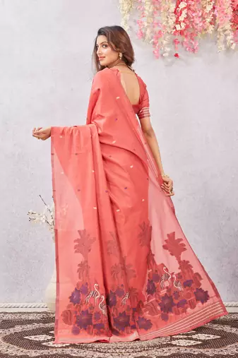 gajri lillen jacuard work designer party wear saree with unstitched blouse piece