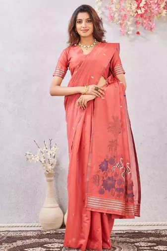 gajri lillen jacuard work designer party wear saree with unstitched blouse piece