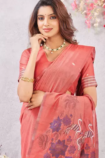 gajri lillen jacuard work designer party wear saree with unstitched blouse piece