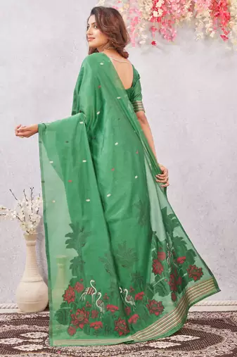 gajri lillen jacuard work designer party wear saree with unstitched blouse piece