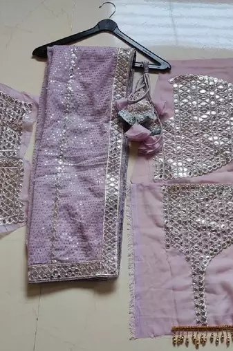 Ashpink Organza Sequin And Paper Mirror Work Lehenga Choli For Wedding
