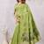 parrot green lillen jacuard work designer party wear saree with unstitched blouse piece