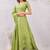 parrot green lillen jacuard work designer party wear saree with unstitched blouse piece